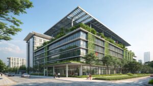 modern urban building with sustainable design and greenery